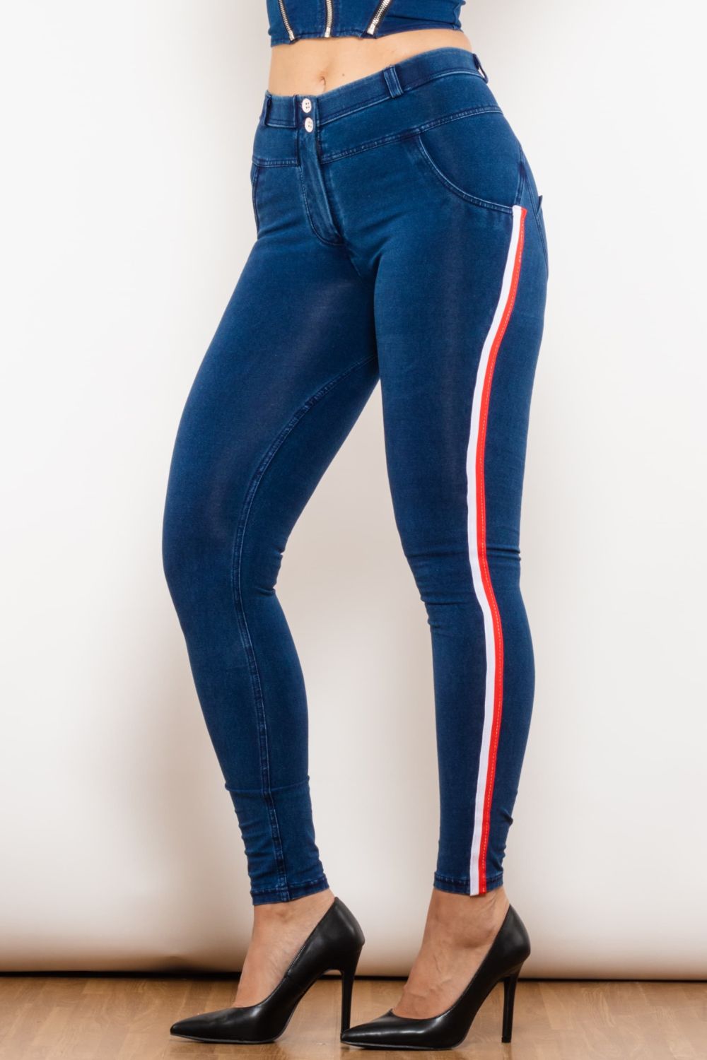 Side Stripe Skinny Jeans - Premium  - Just $56! Shop now at Nine Thirty Nine Design