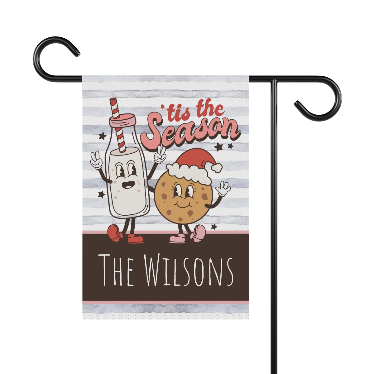 Tis the Season Milk and Cookies Personalized Christmas Garden Flag