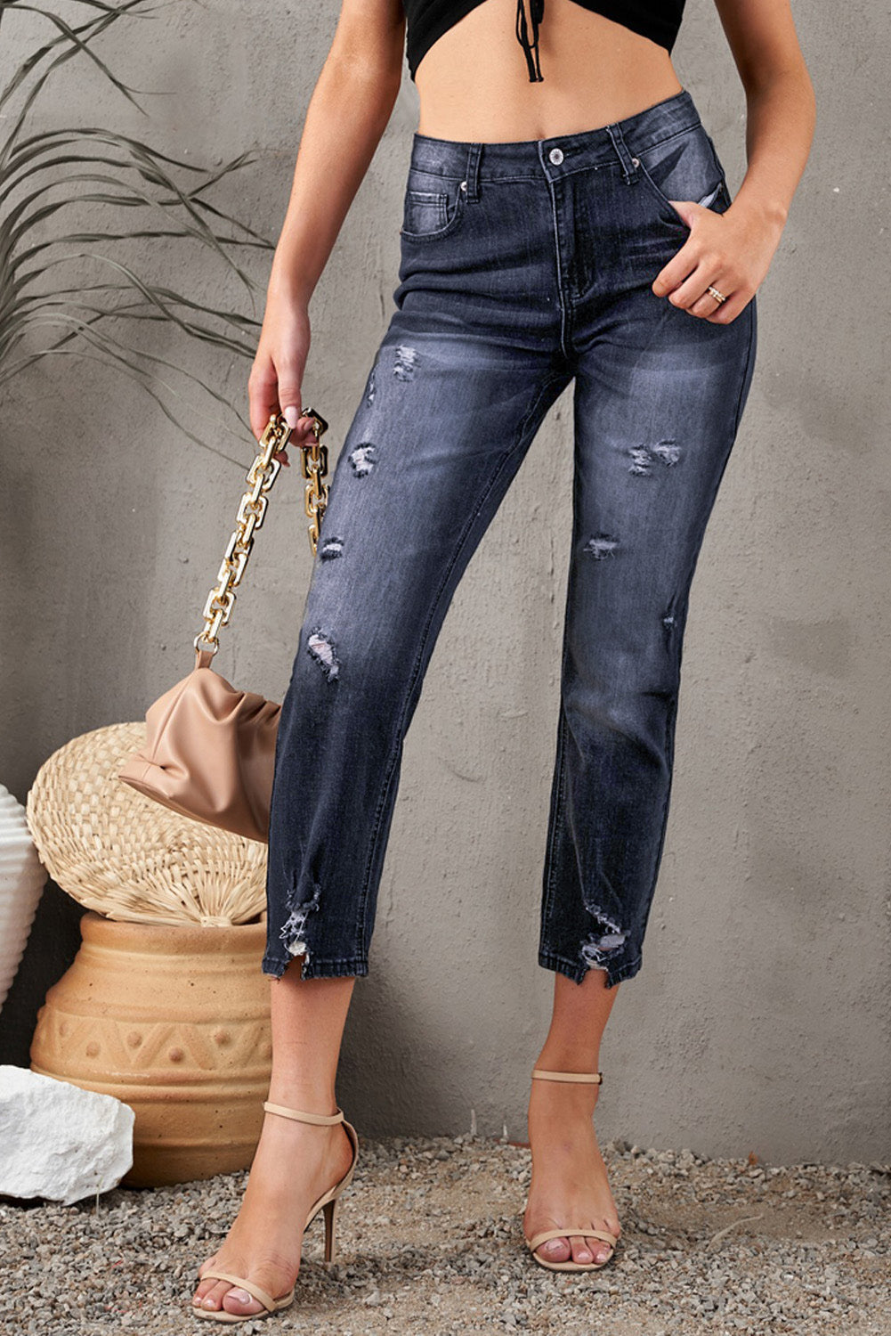 Baeful Distressed Hem Detail Cropped Jeans - Premium  - Just $52! Shop now at Nine Thirty Nine Design