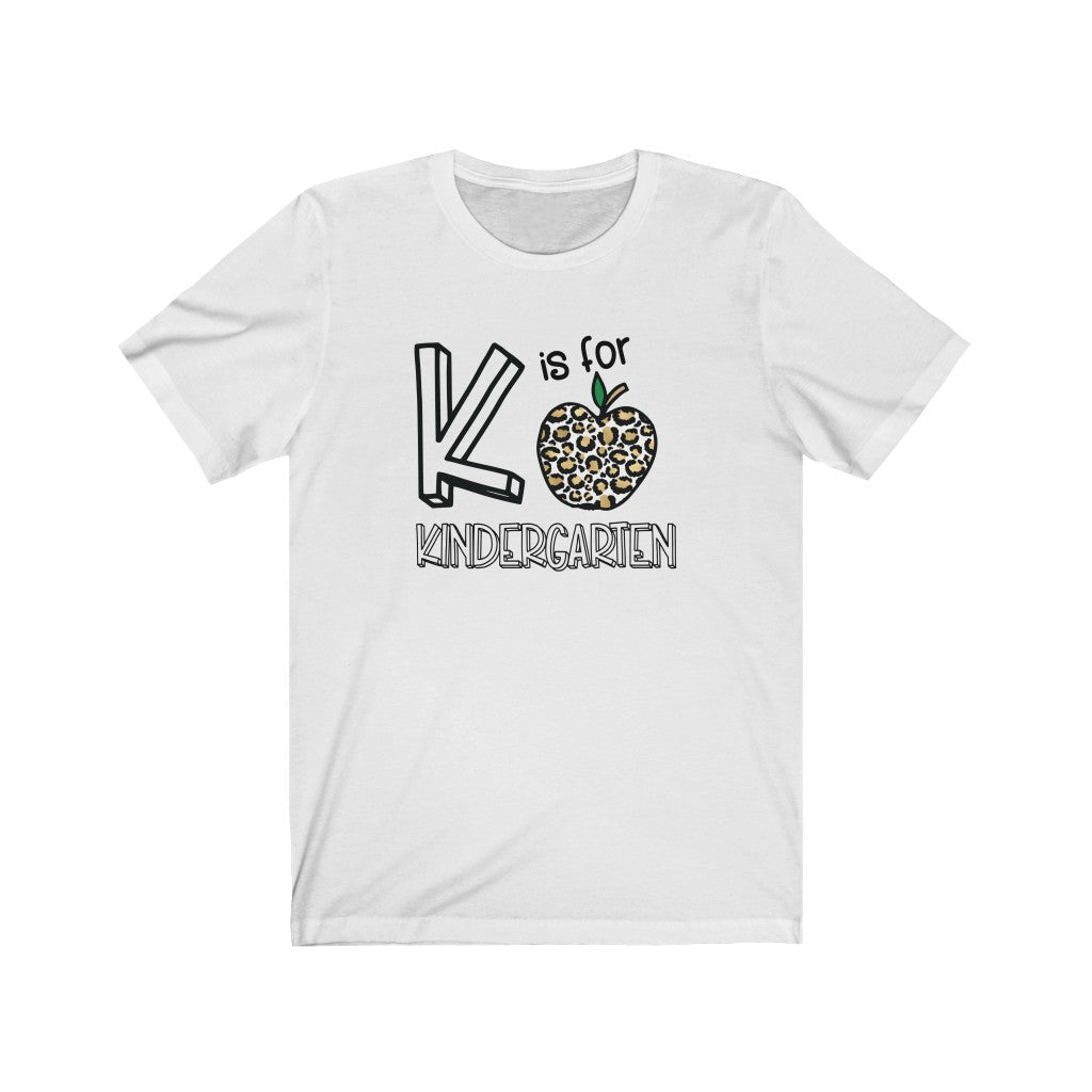 K is for Kindergarten T Shirt, Kindergarten Teacher Shirt, Womens Short Sleeve Tee, Leopard Kindergarten Shirt - Premium T-Shirt - Just $21.50! Shop now at Nine Thirty Nine Design
