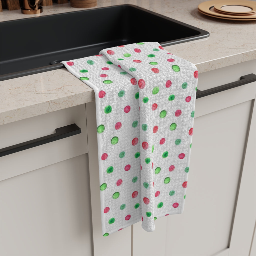 Red & Green Polka Dot Christmas Waffle Kitchen Towel