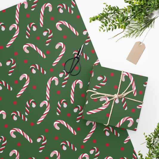 Forest Green Candy Cane Christmas Wrapping Paper