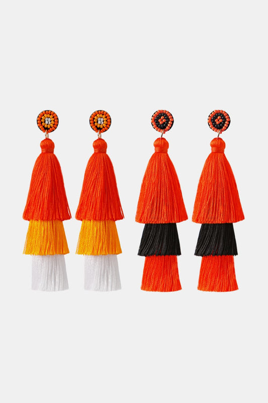 Beaded Detail Triple Layered Tassel Halloween & Candy Corn Style Earrings - Premium Jewelry - Just $10! Shop now at Nine Thirty Nine Design