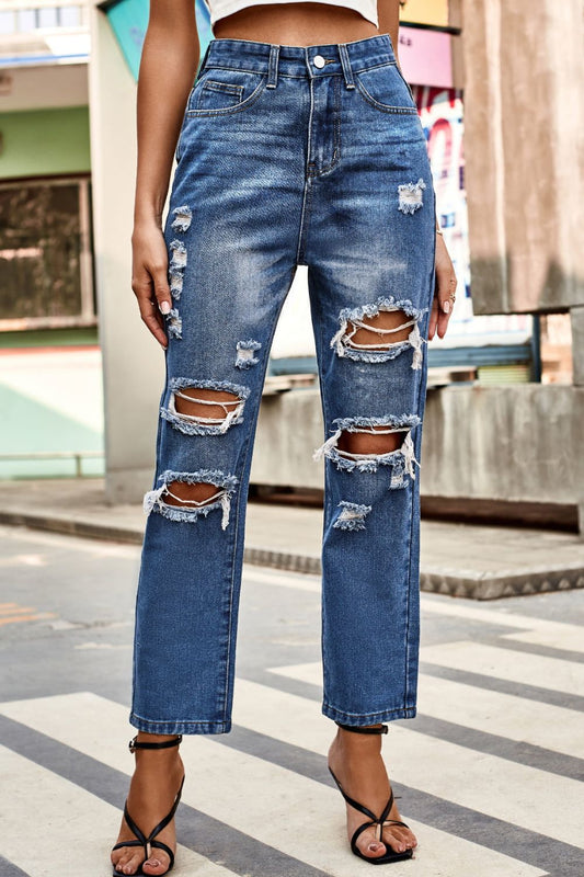 Distressed Buttoned Jeans with Pockets - Premium  - Just $40! Shop now at Nine Thirty Nine Design