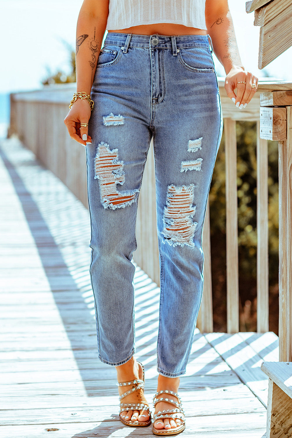 Baeful Distressed Ankle-Length Straight Leg Jeans - Premium  - Just $46! Shop now at Nine Thirty Nine Design