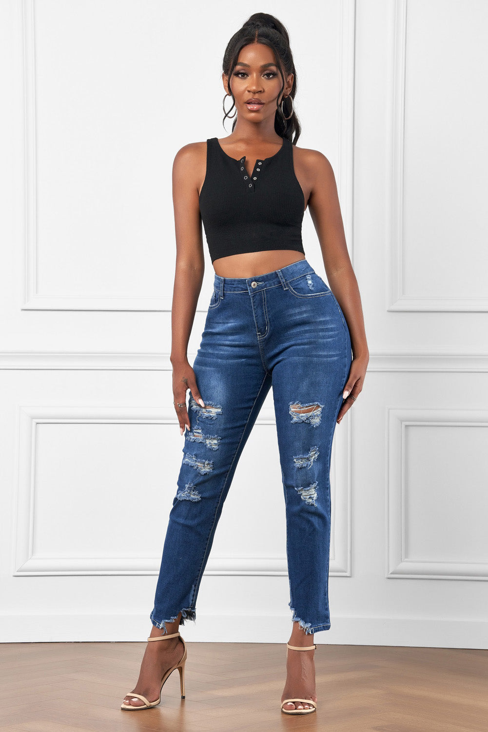 Baeful High-Rise Distressed Hem Detail Jeans - Premium  - Just $49! Shop now at Nine Thirty Nine Design