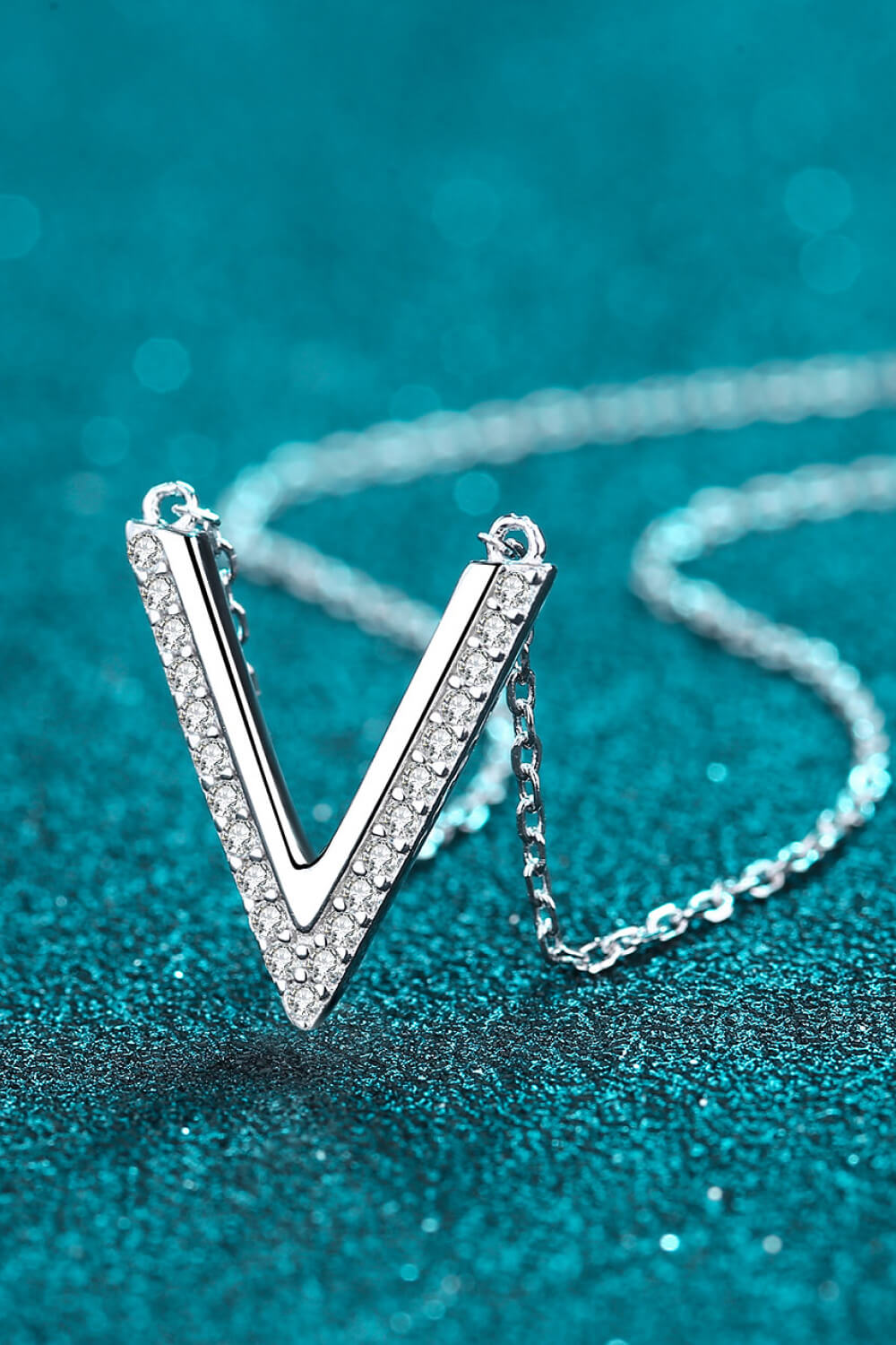 Sterling Silver V Letter Heart Necklace Silver Tiny Stamped V