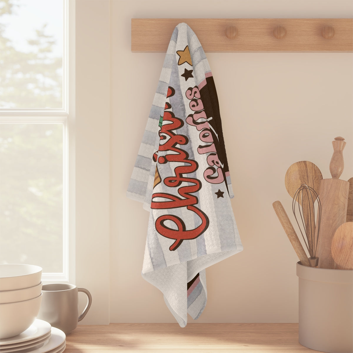 Personalized Christmas Calories Don't Count Waffle Textured Kitchen Tea Towel
