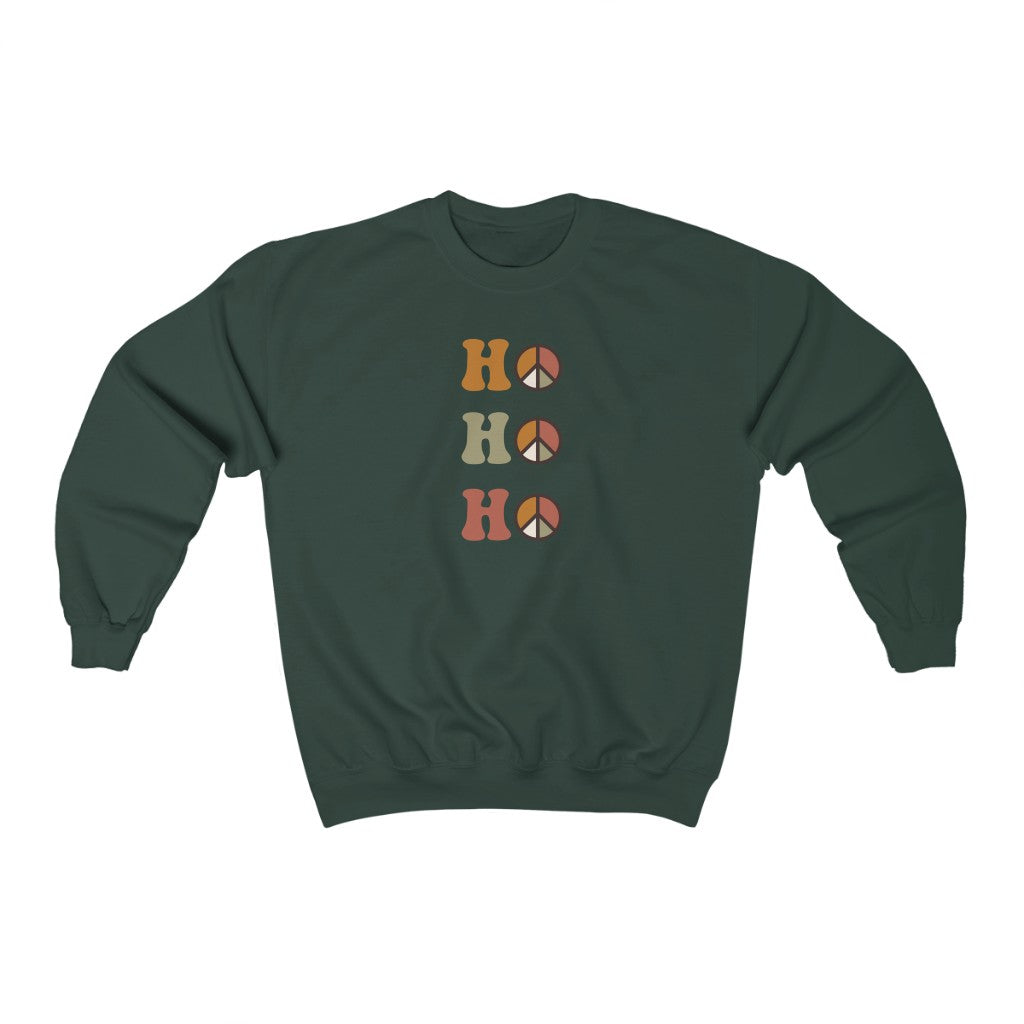 Christmas Sweatshirt, Ho Ho Ho, Holiday Sweaters For Women, Christmas Sweater, Retro Holiday Shirt, Crewneck, UNISEX, 70s, Peace Sign - Premium Sweatshirt - Just $29.50! Shop now at Nine Thirty Nine Design