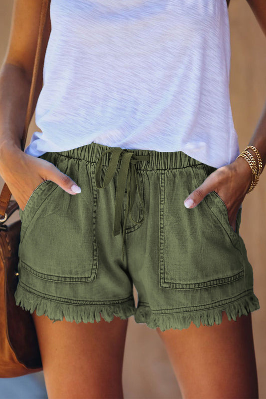 Pocketed Frayed Denim Shorts - Premium Shorts - Just $30! Shop now at Nine Thirty Nine Design
