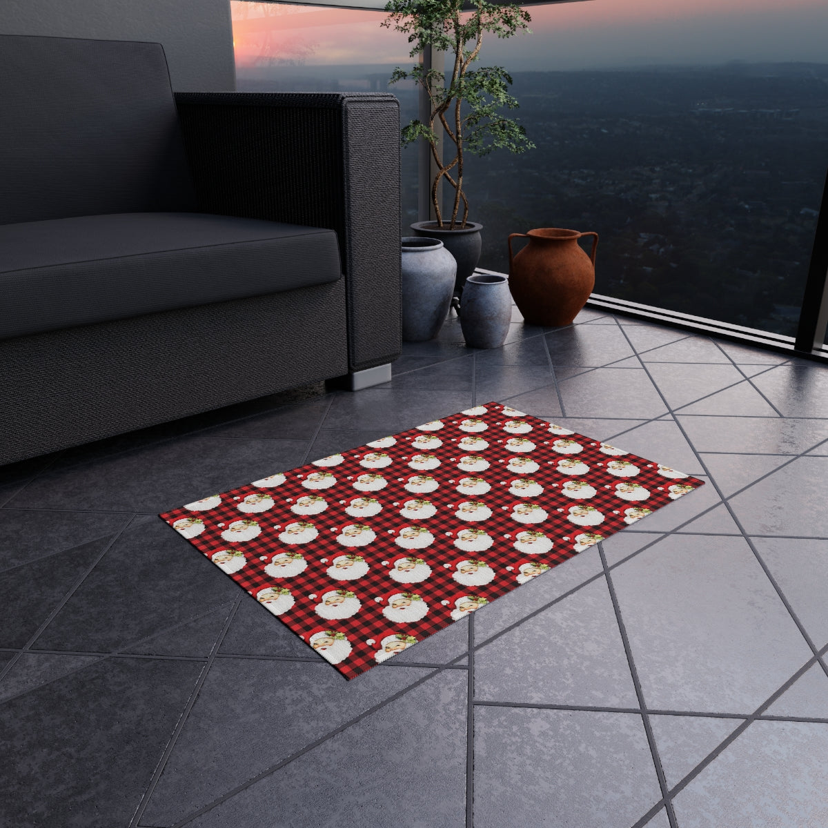 Red Layered Rugs Red Buffalo Plaid Santa Christmas Outdoor Layering Rug – Nine Thirty ...