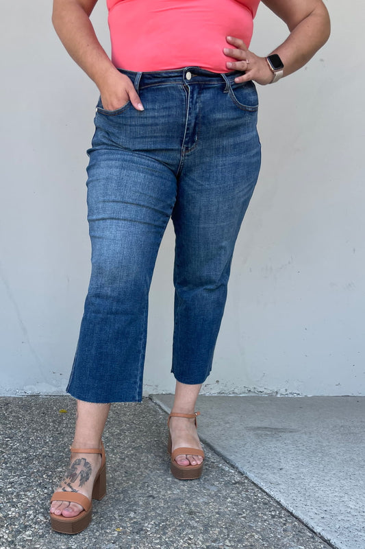 Judy Blue Renee Full Size Medium Wash Wide Leg Cropped Jeans - Premium  - Just $64! Shop now at Nine Thirty Nine Design