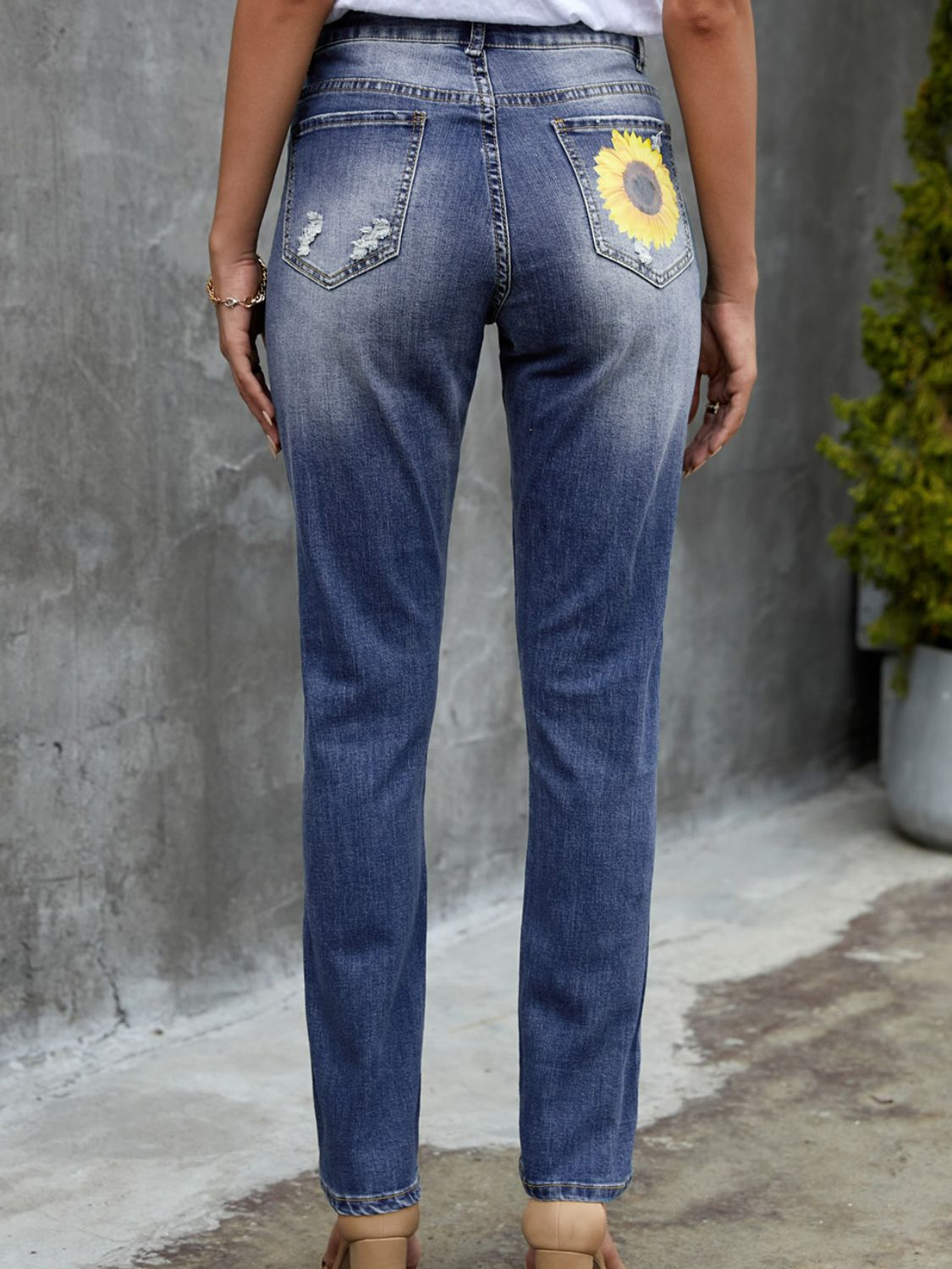 Leopard Patchwork Sunflower Print Distressed High Waist Jeans - Premium  - Just $56! Shop now at Nine Thirty Nine Design