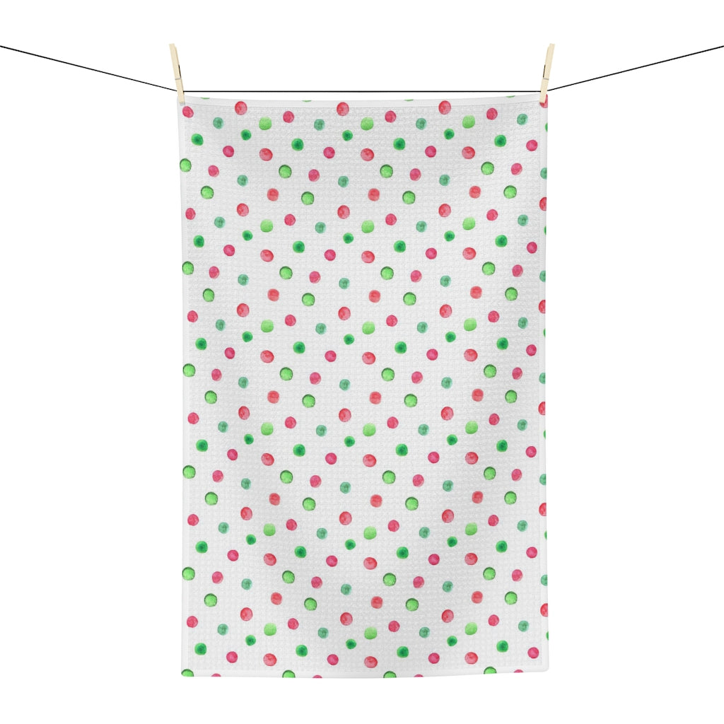 Red & Green Polka Dot Christmas Waffle Kitchen Towel