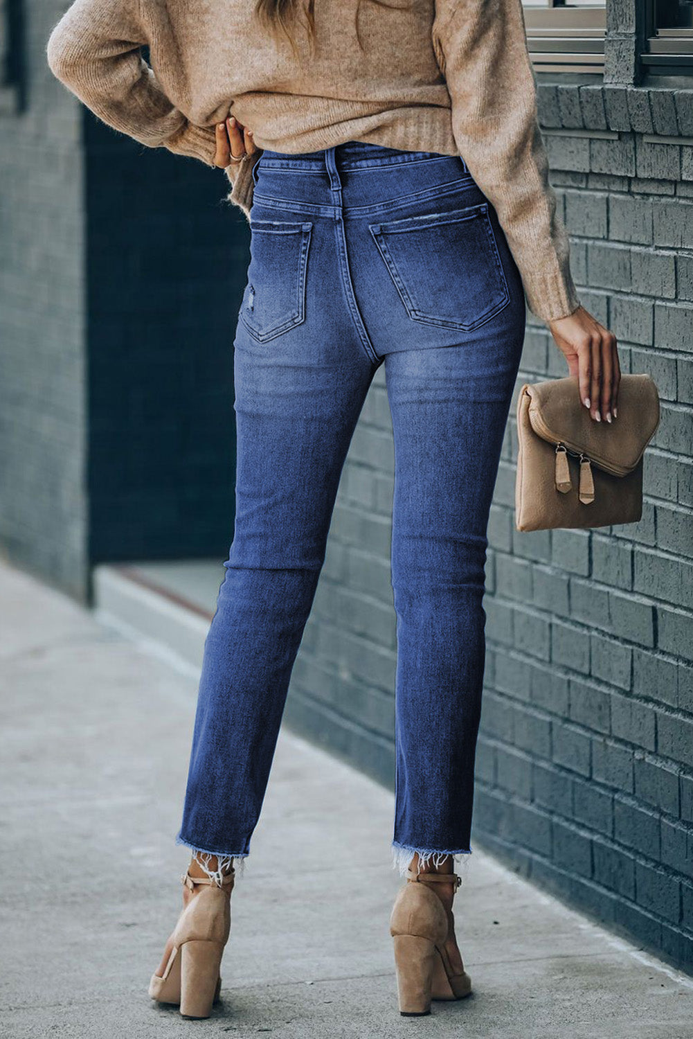 High Waist Raw Hem Skinny Jeans - Premium Jeans - Just $40! Shop now at Nine Thirty Nine Design