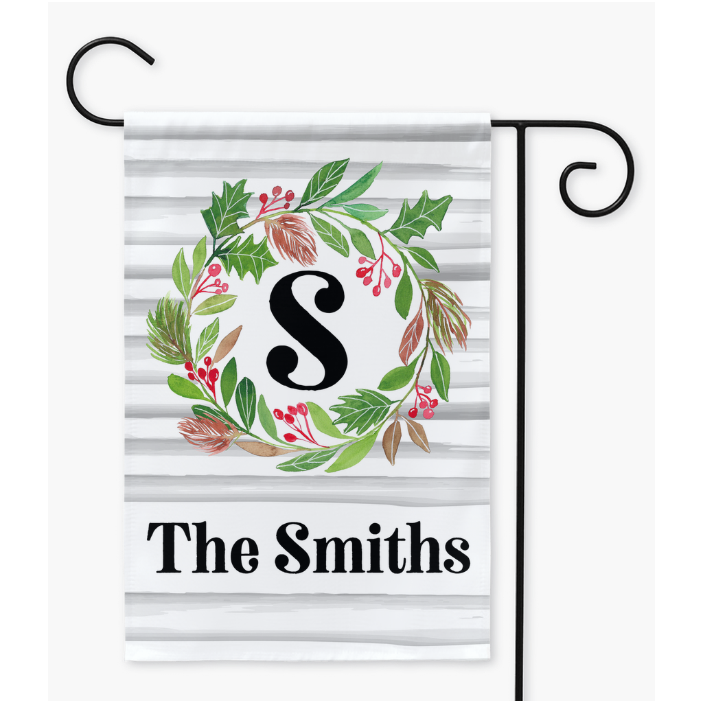 Winter Holly Wreath Personalized Garden Flag - Premium Flags & Windsocks - Just $16.99! Shop now at Nine Thirty Nine Design