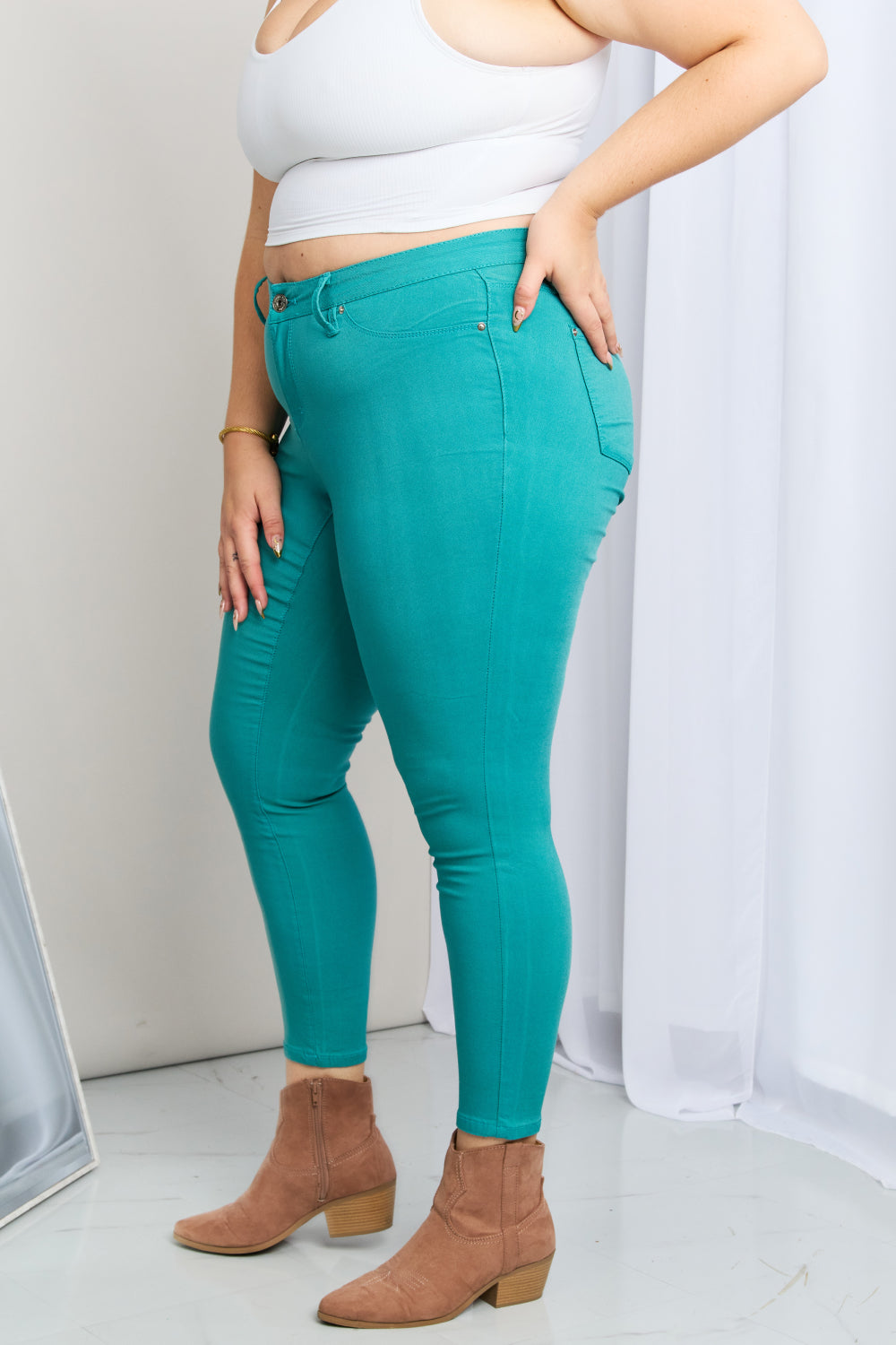 YMI Jeanswear Kate Hyper-Stretch Full Size Mid-Rise Skinny Jeans in Sea Green - Premium  - Just $38! Shop now at Nine Thirty Nine Design