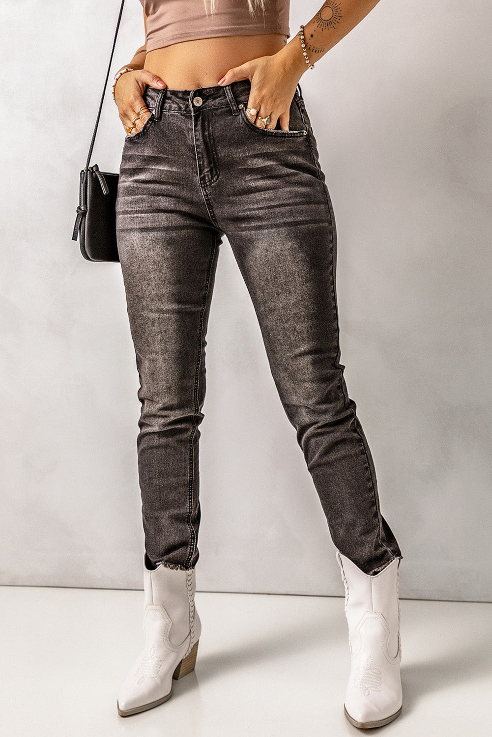 High Waist Raw Hem Skinny Jeans - Premium Jeans - Just $40! Shop now at Nine Thirty Nine Design