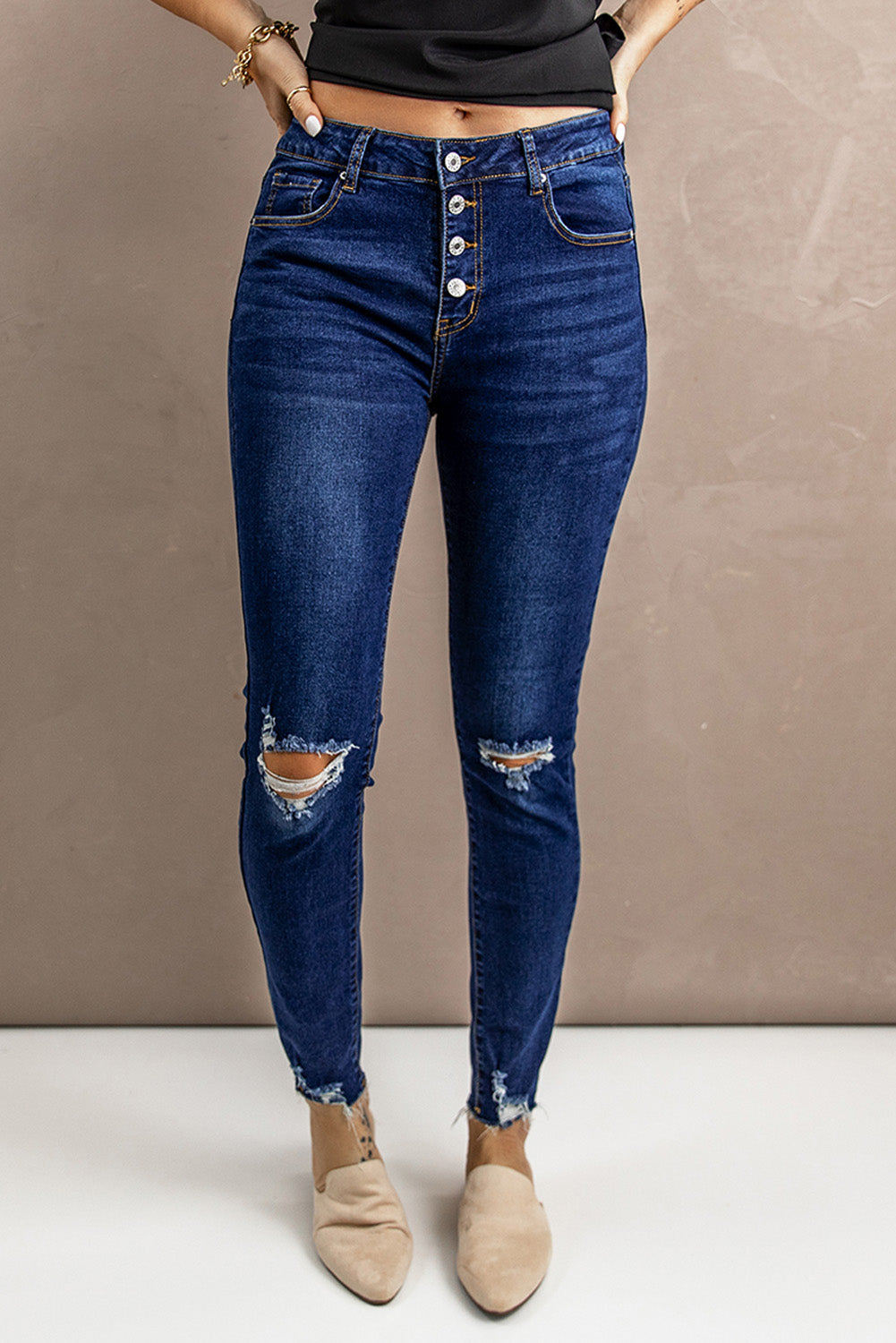 Baeful Distressed Button Fly Skinny Jeans - Premium Jeans - Just $49! Shop now at Nine Thirty Nine Design