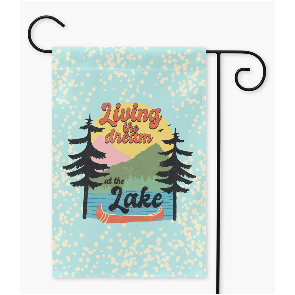 Living the Dream at the Lake Garden Flag - Premium Flag - Just $16.99! Shop now at Nine Thirty Nine Design