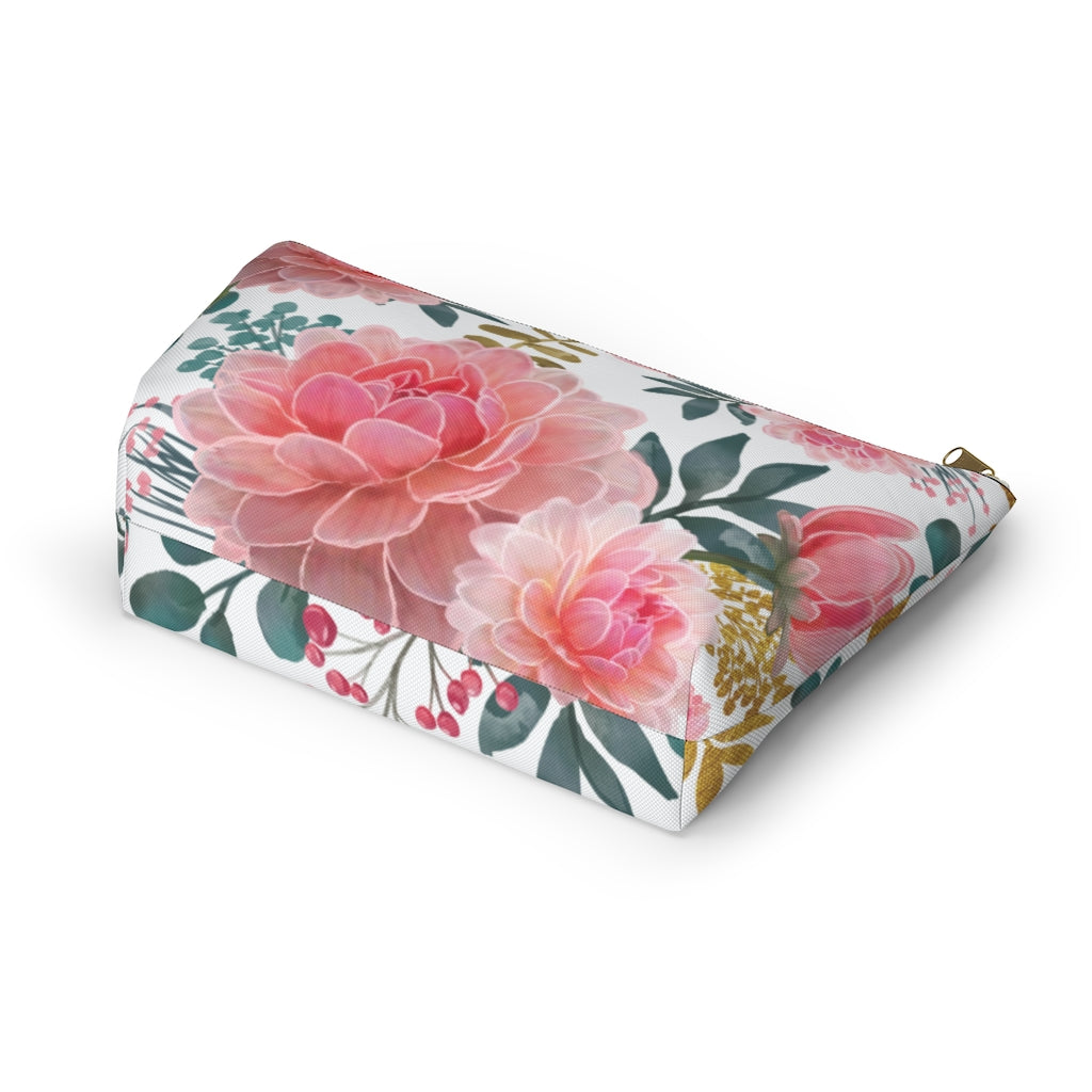 White Peony Accessory Pouch w T-bottom, Floral Bag, Flower Make Up Bag - Premium Bags - Just $17.95! Shop now at Nine Thirty Nine Design