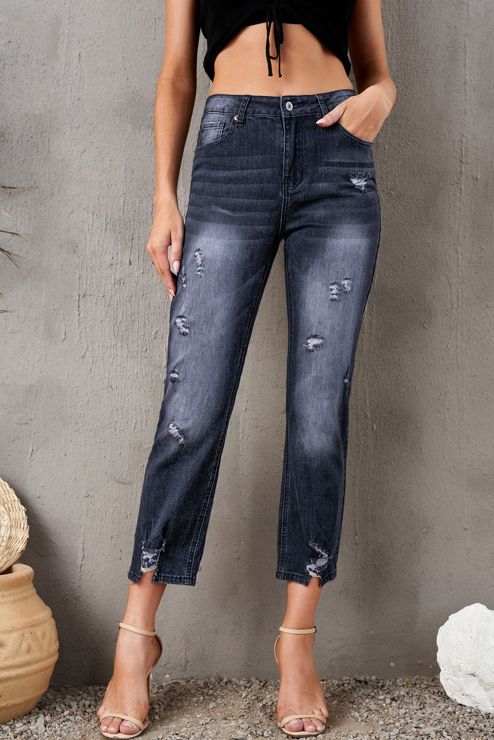 Baeful Distressed Hem Detail Cropped Jeans - Premium  - Just $52! Shop now at Nine Thirty Nine Design
