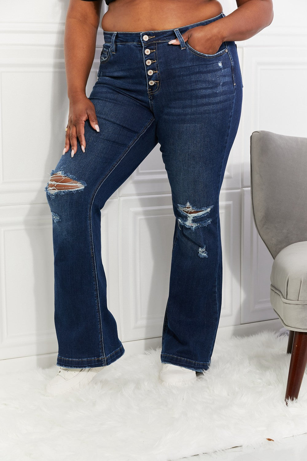 Kancan Full Size Reese Midrise Button Fly Flare Jeans - Premium  - Just $64! Shop now at Nine Thirty Nine Design