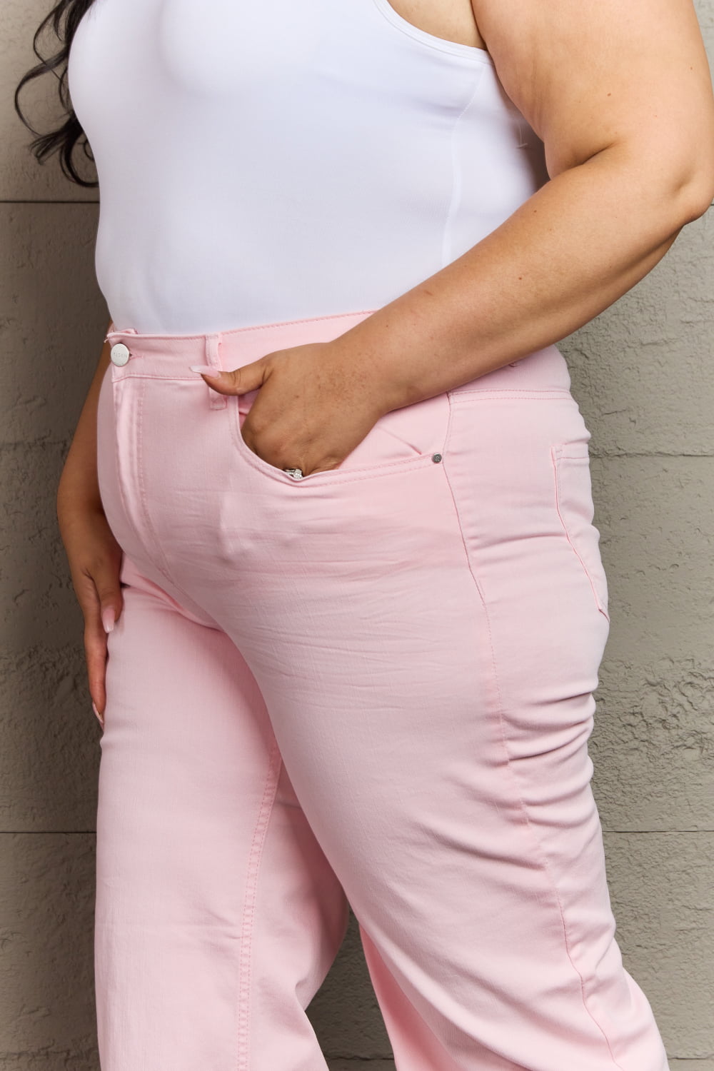 RISEN Raelene Full Size High Waist Wide Leg Jeans in Light Pink - Premium  - Just $71! Shop now at Nine Thirty Nine Design