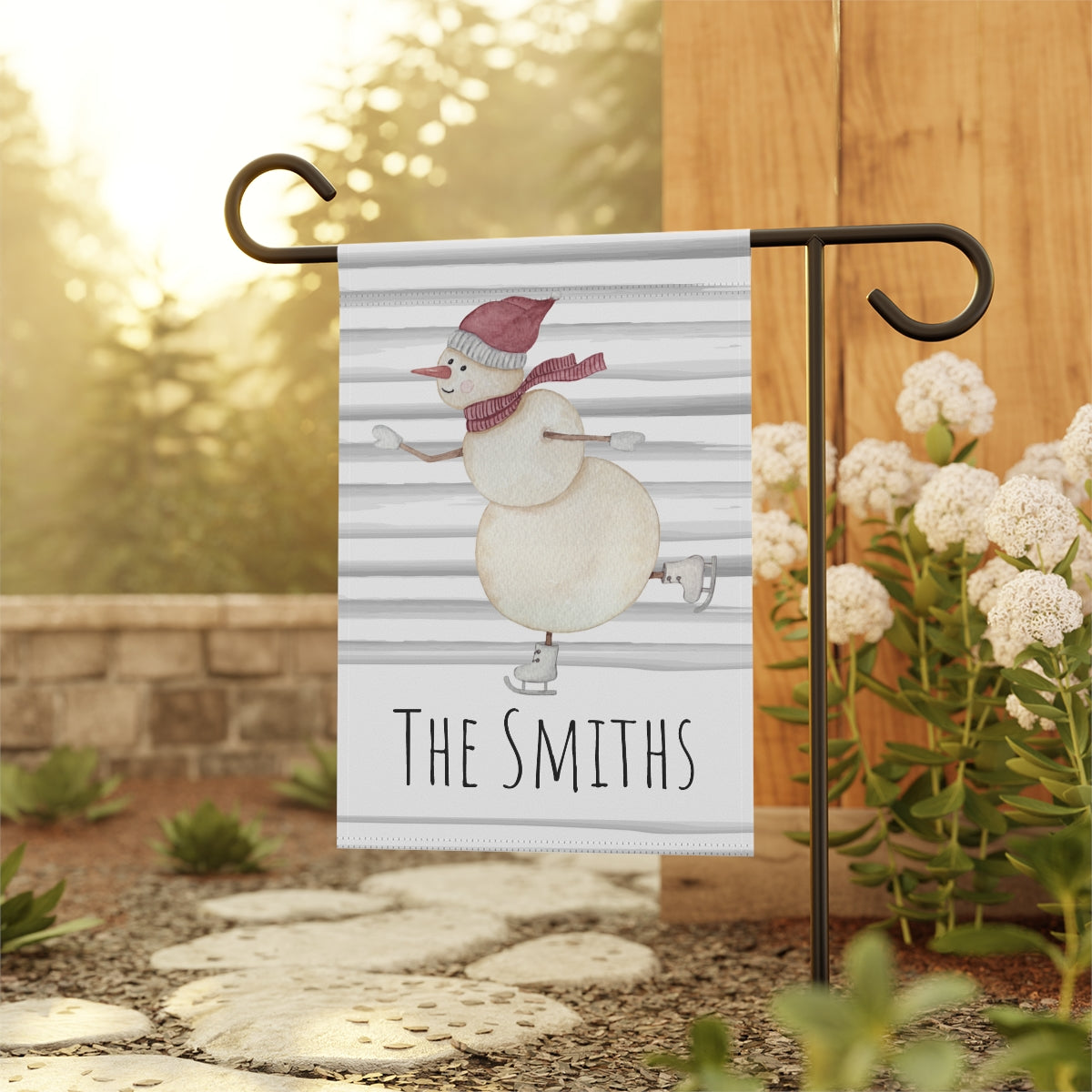 Ice Skating Snowman Personalized Winter Garden Flag