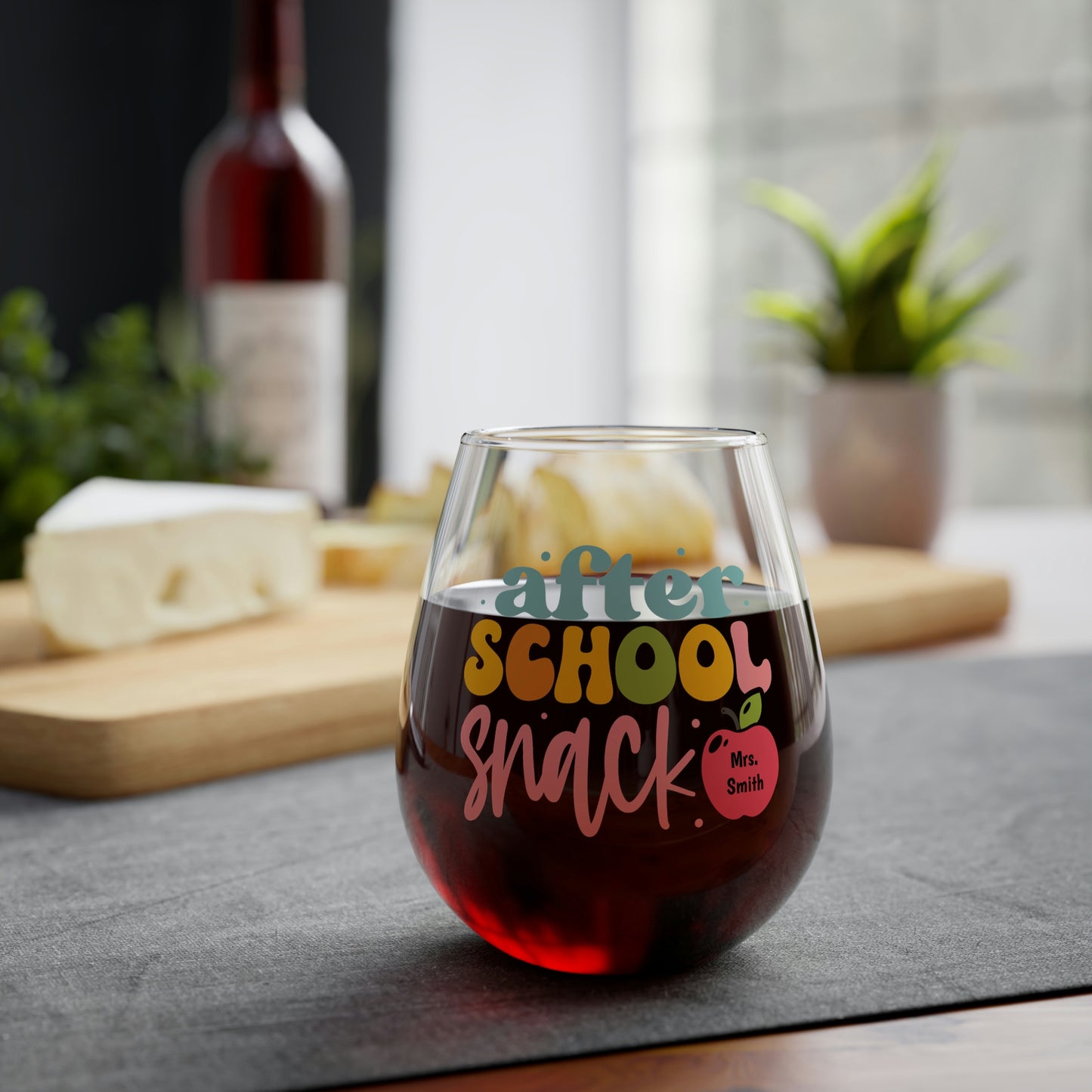 After School Snack Stemless Wine Glass Teacher Gift