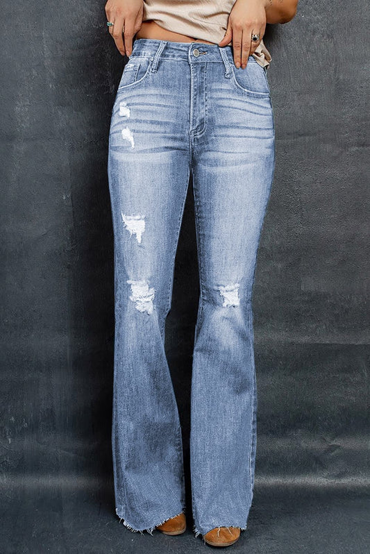 Distressed Raw Hem Flare Jeans - Premium  - Just $59! Shop now at Nine Thirty Nine Design
