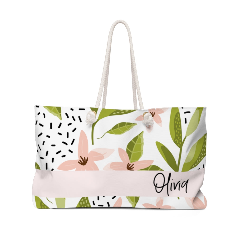 Custom Weekender Bag Women, Personalized Tote, Pink Floral Tote, Bride Bag, Carry On Bag, Gift for Her, Lily Beach Bag, Flower Bag - Premium Bags - Just $34.50! Shop now at Nine Thirty Nine Design