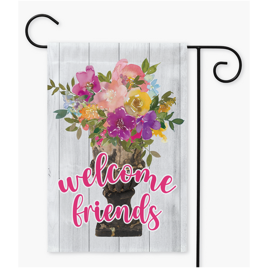 Welcome Friends Flower Vase Yard Flags Flag