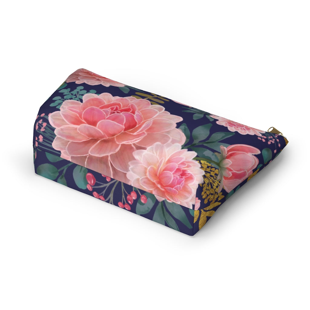 Navy Peony Accessory Pouch w T-bottom, Floral Bag, Flower Make Up Bag - Premium Bags - Just $17.95! Shop now at Nine Thirty Nine Design