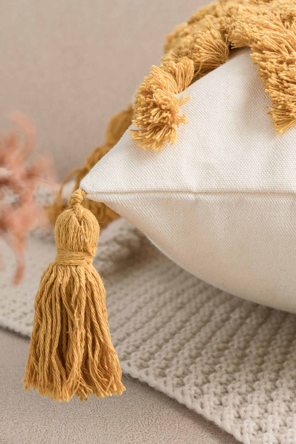 Sun Embroidered Throw Pillow with Tassels