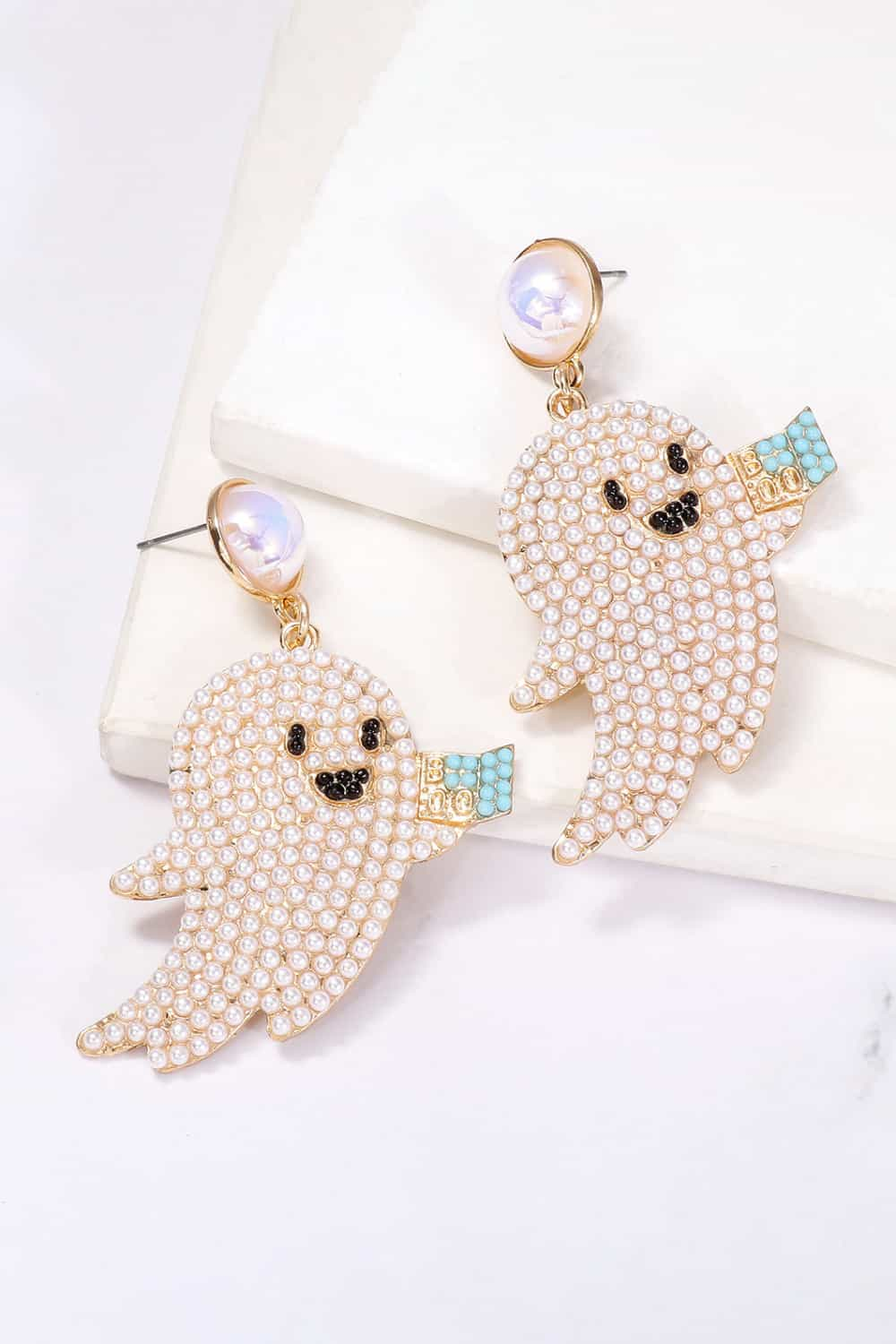 Ghost Shape Synthetic Pearl Dangle Earrings 