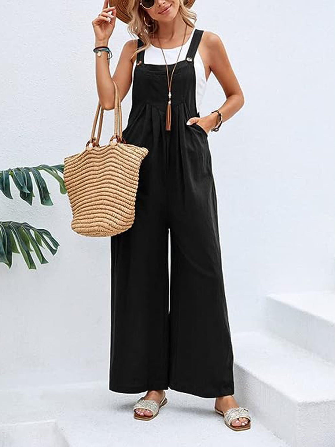 Full Size Wide Leg Overalls with Pockets Pants