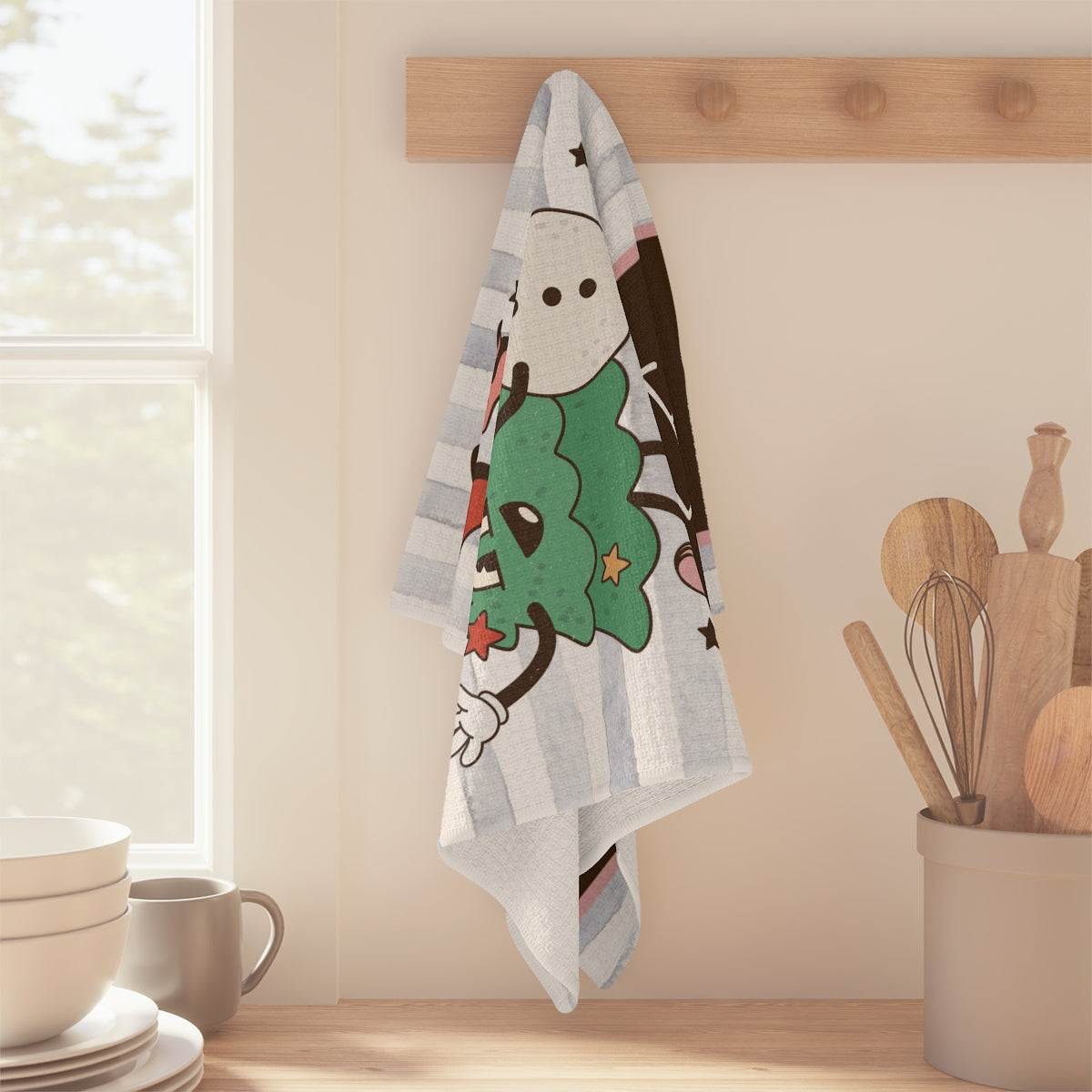 Personalized Christmas Fa La La La La Waffle Textured Kitchen Tea Towel