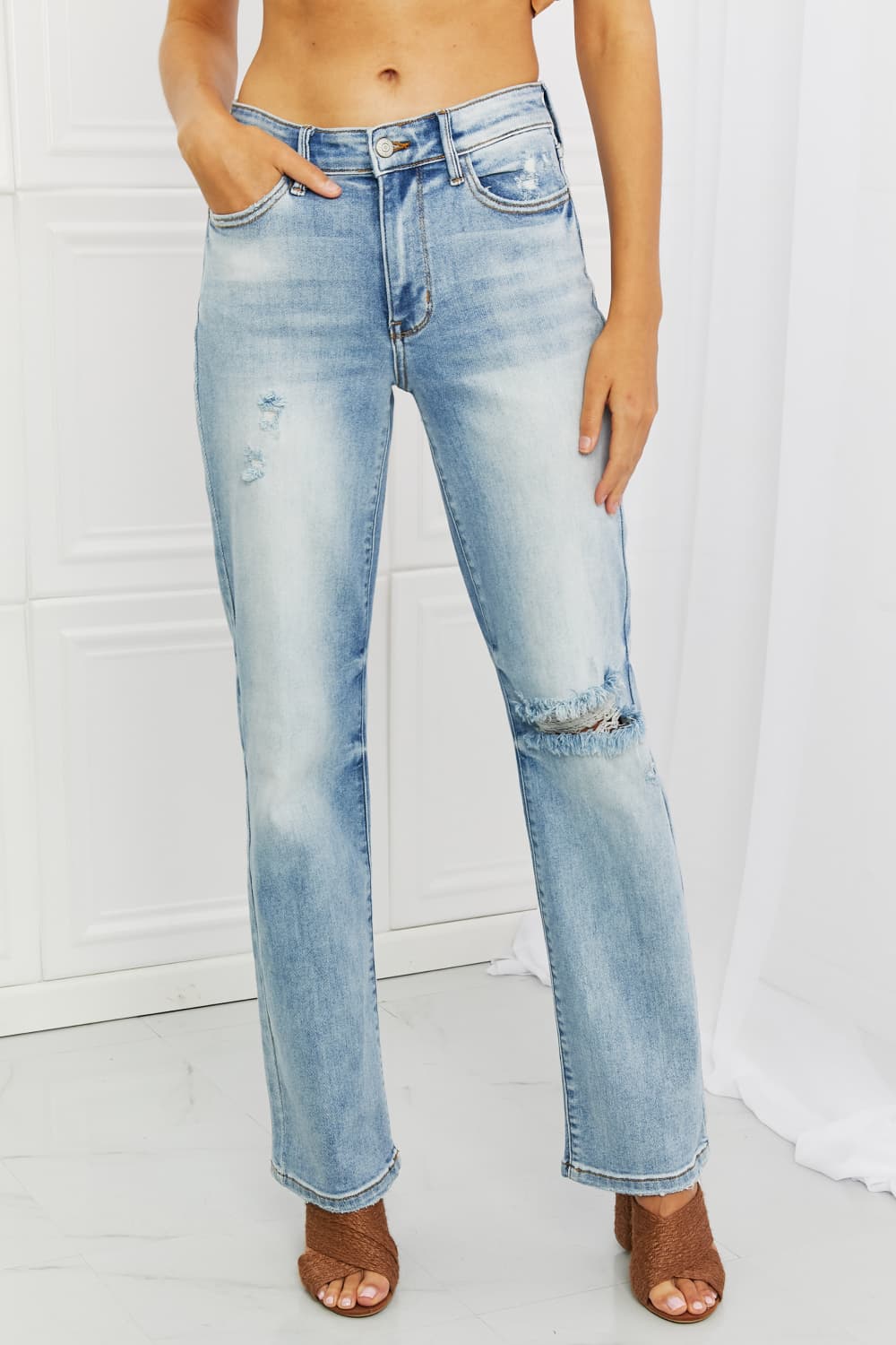 Judy Blue Natalie Distressed Straight Leg Jeans - Premium Jeans - Just $64! Shop now at Nine Thirty Nine Design