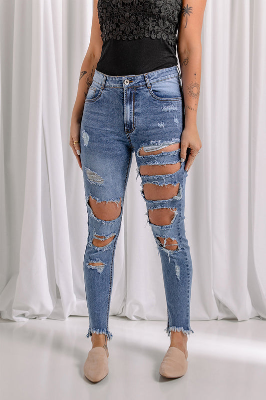 Baeful Distressed Raw Hem Skinny Jeans - Premium  - Just $46! Shop now at Nine Thirty Nine Design