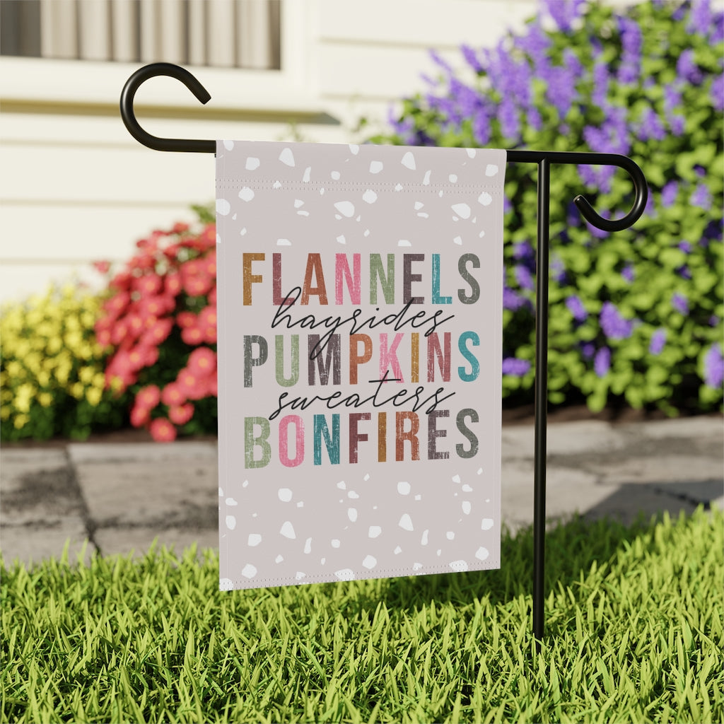 Flannels Hayrides Pumpkins Sweaters Bonfires Garden Flag - Premium Flags & Windsocks - Just $18.99! Shop now at Nine Thirty Nine Design