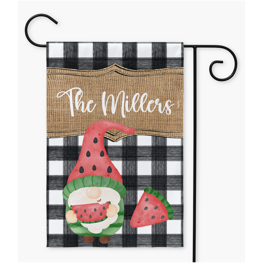 Watermelon Gnome Garden Flag Flag