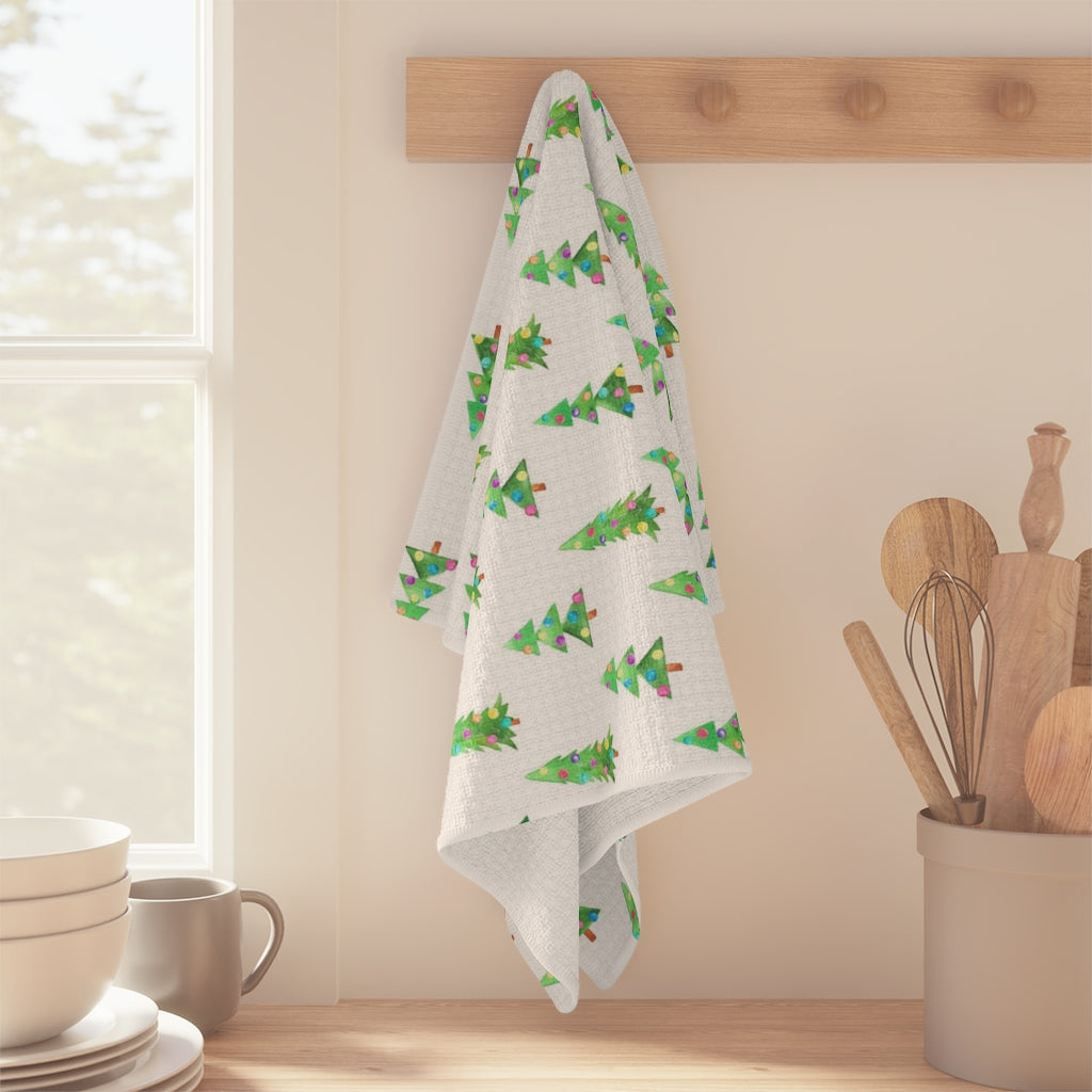 Watercolor Christmas Tree Waffle Kitchen Towel