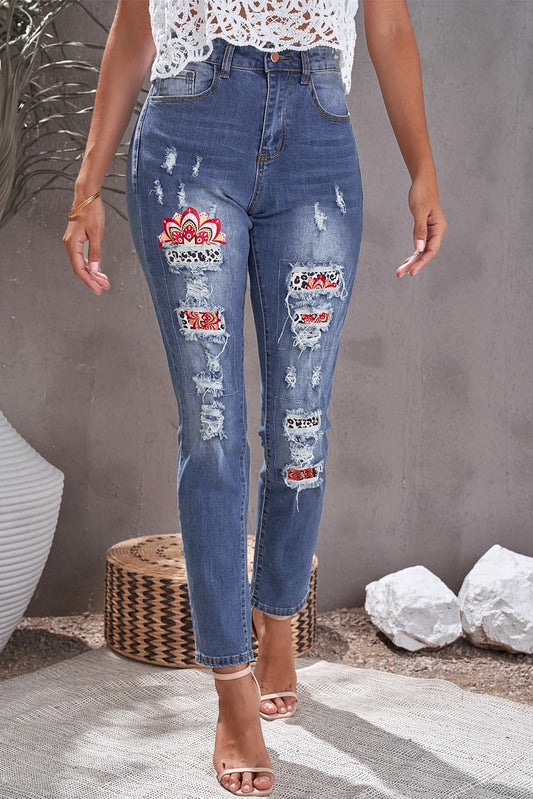 Baeful Leopard Patch Ankle-Length Jeans - Premium Jeans - Just $52! Shop now at Nine Thirty Nine Design