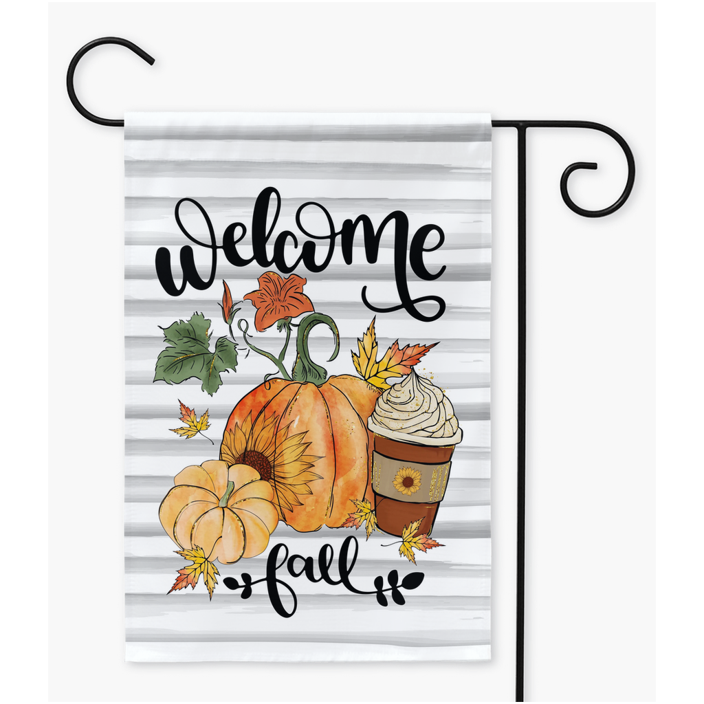Welcome Fall Pumpkin Latte Garden Flag - Premium Flags & Windsocks - Just $16.99! Shop now at Nine Thirty Nine Design
