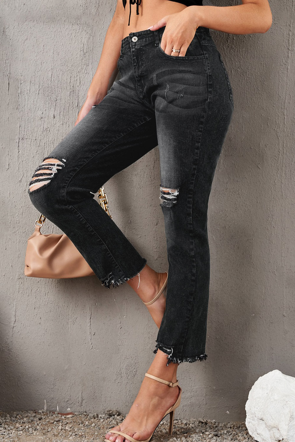 Stylish Distressed Cropped Jeans - Premium  - Just $39! Shop now at Nine Thirty Nine Design