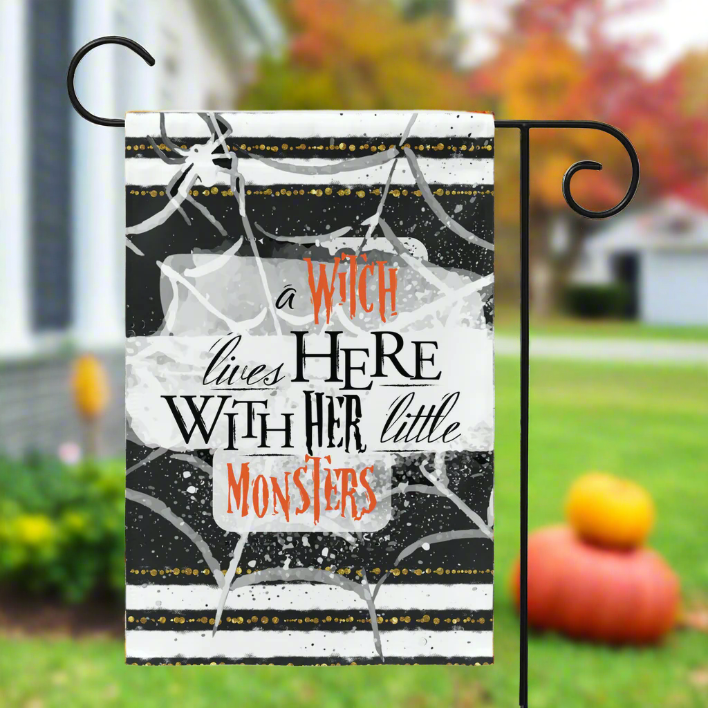 A Witch Lives Here With Her Little Monsters Garden Flag - Premium Flag - Just $16.99! Shop now at Nine Thirty Nine Design