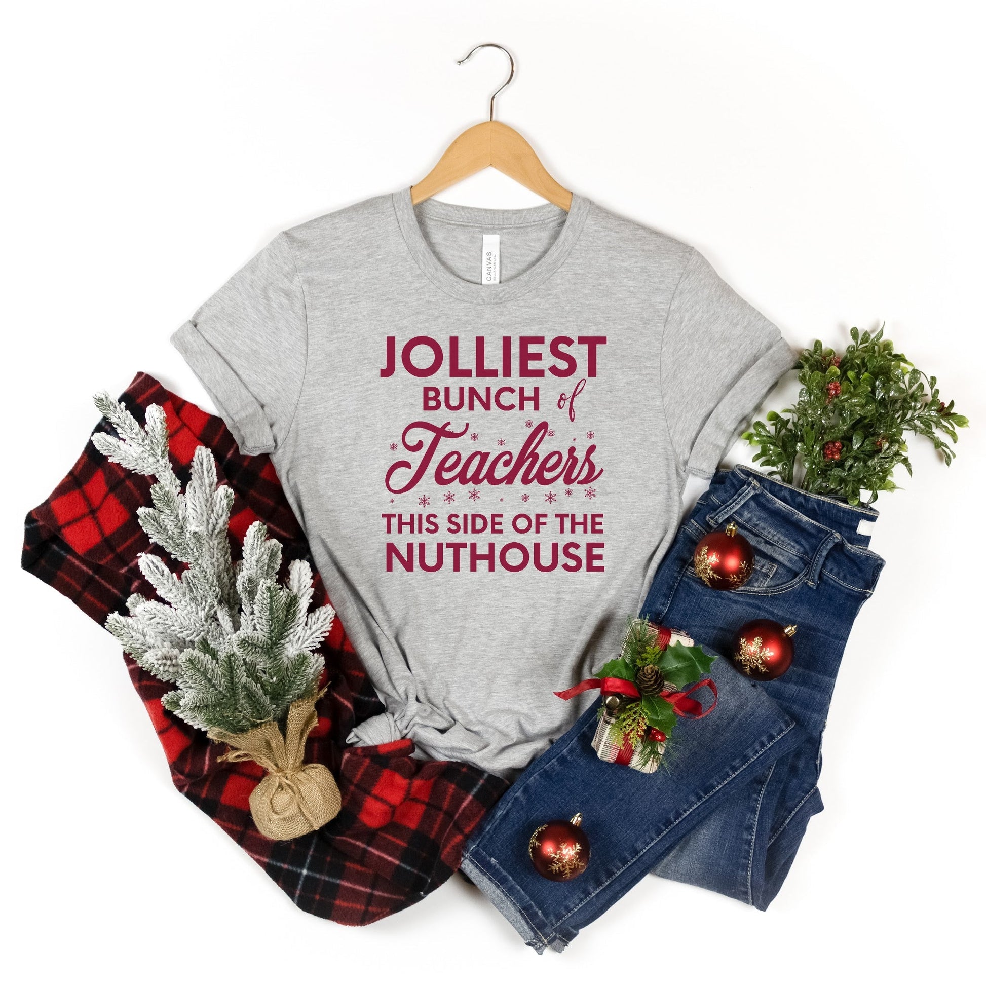 Jolliest Bunch of Teachers This Side of the Nuthouse Shirt, Teacher Christmas Tshirt, Funny Teacher Christmas Gift, Matching Teacher Shirts - Premium T-Shirt - Just $21.50! Shop now at Nine Thirty Nine Design