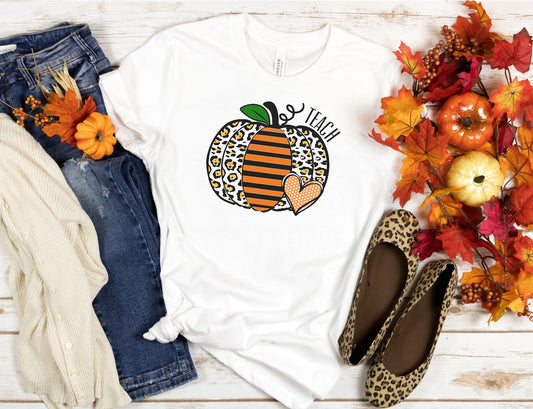 Cute Fall Teacher Shirt, Leopard Pumpkin Teaching Shirt, Teacher Halloween Shirt, Fall Teaching Tshirt, Leopard Pumpkin Teach Tshirt - Premium T-Shirt - Just $21.50! Shop now at Nine Thirty Nine Design