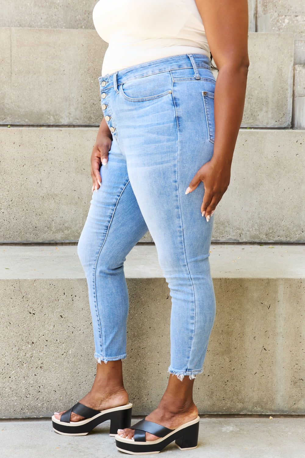 Judy Blue Full Size Button Fly Raw Hem Jeans - Premium  - Just $59! Shop now at Nine Thirty Nine Design